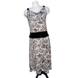 Chris McLaughlin Floral Midi Dress Sleeveless V-Neck Dress Sz 10 Womens Beige &
